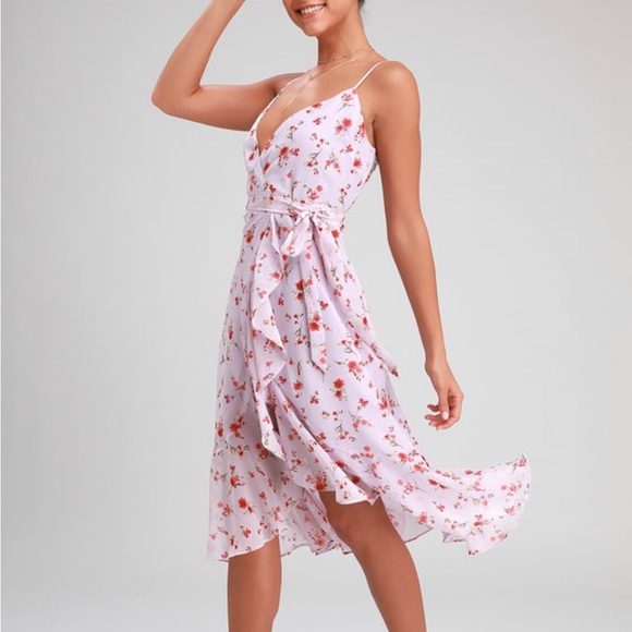 Lulus Doreen Lavender Floral Print Ruffle Midi Dress - Picture 3 of 7